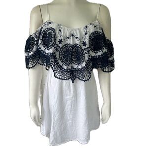 Flying Tomato 100% Cotton Embroidered Lace On Off Shoulder Bohemian Sheer Dress